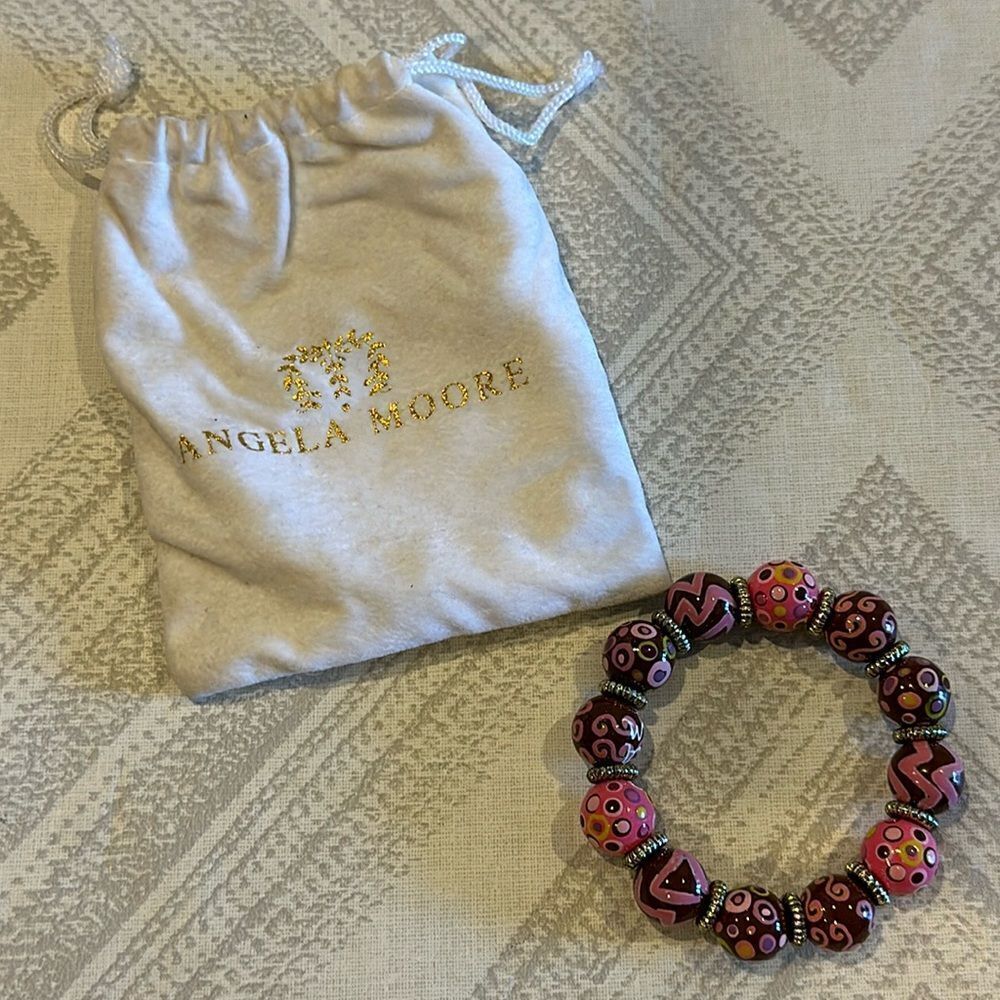 Angela Moore Women’s Brown & Pink 14mm Beaded Bracelet